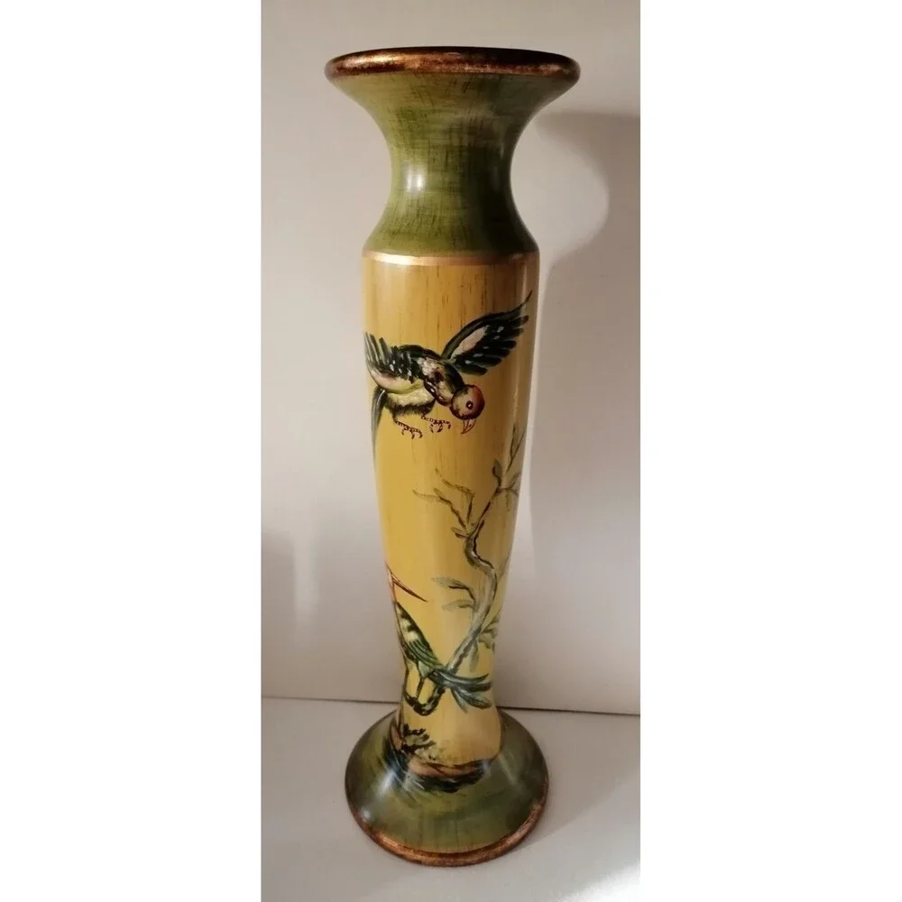 Vintage Hand Painted Birds Oriental Ceramic Home Decor Candle Holder 12